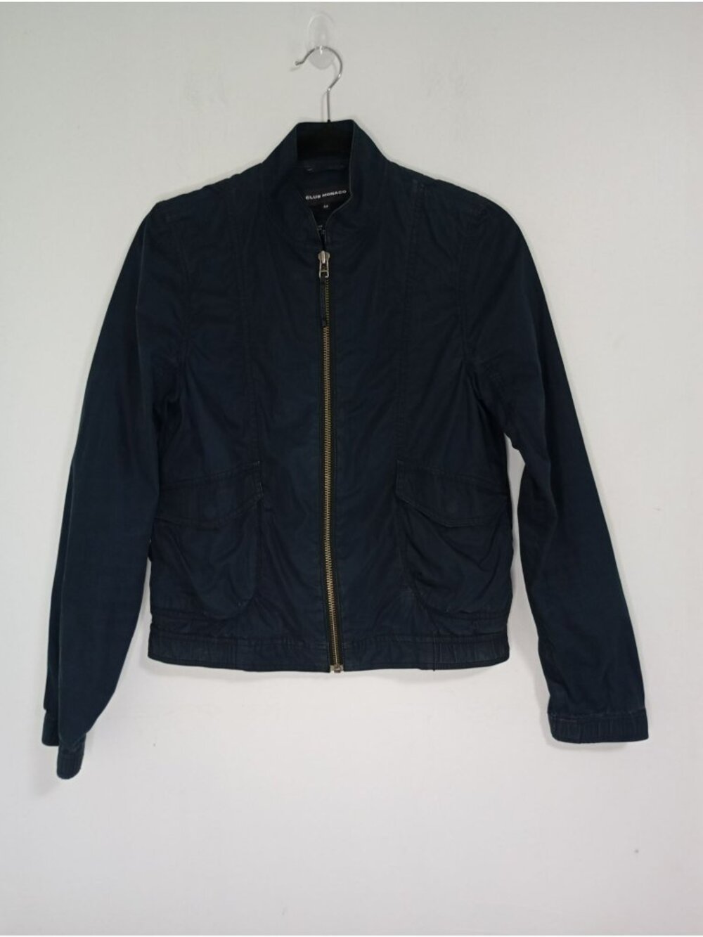 Club Monaco Navy 100% Cotton Jacket Zip Closure Elastic Hem & Pockets Womens S